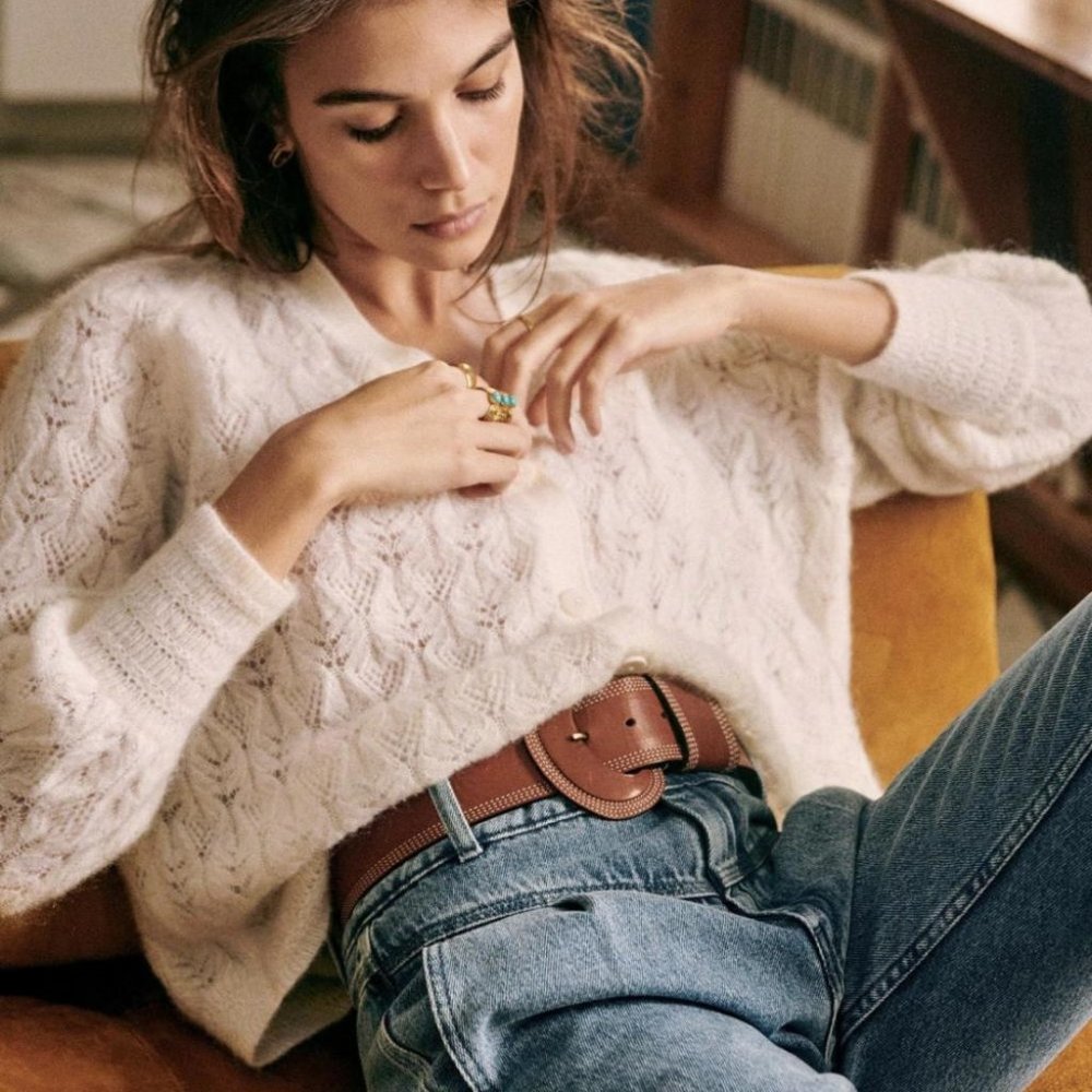 Sezane Gilet Marlow Sweater Ecru